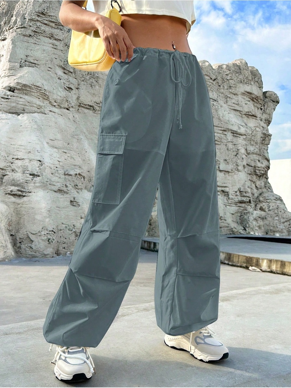 Blue/Gray Drawstring Waist Cargo Pants - SMALL - NEVER WORN